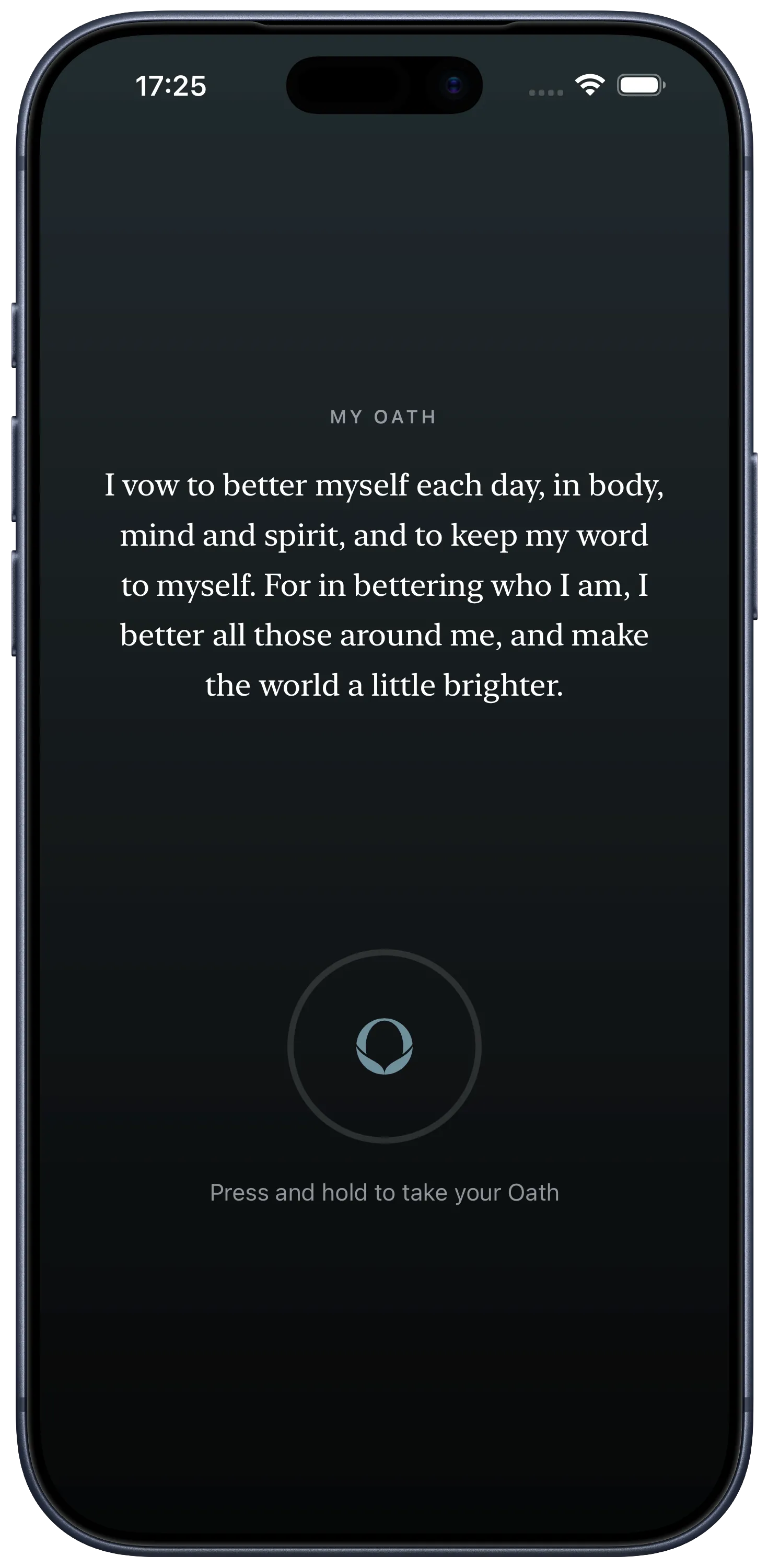 The Oath vow screen on iPhone